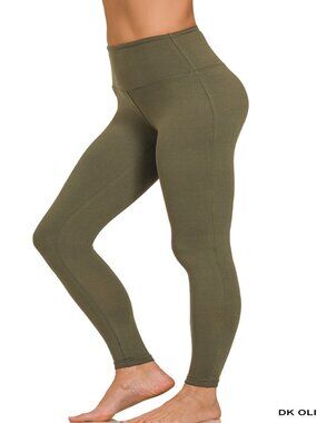 Zenana Super Soft Brushed Microfiber wide waistband leggings Dk Olive S-XL